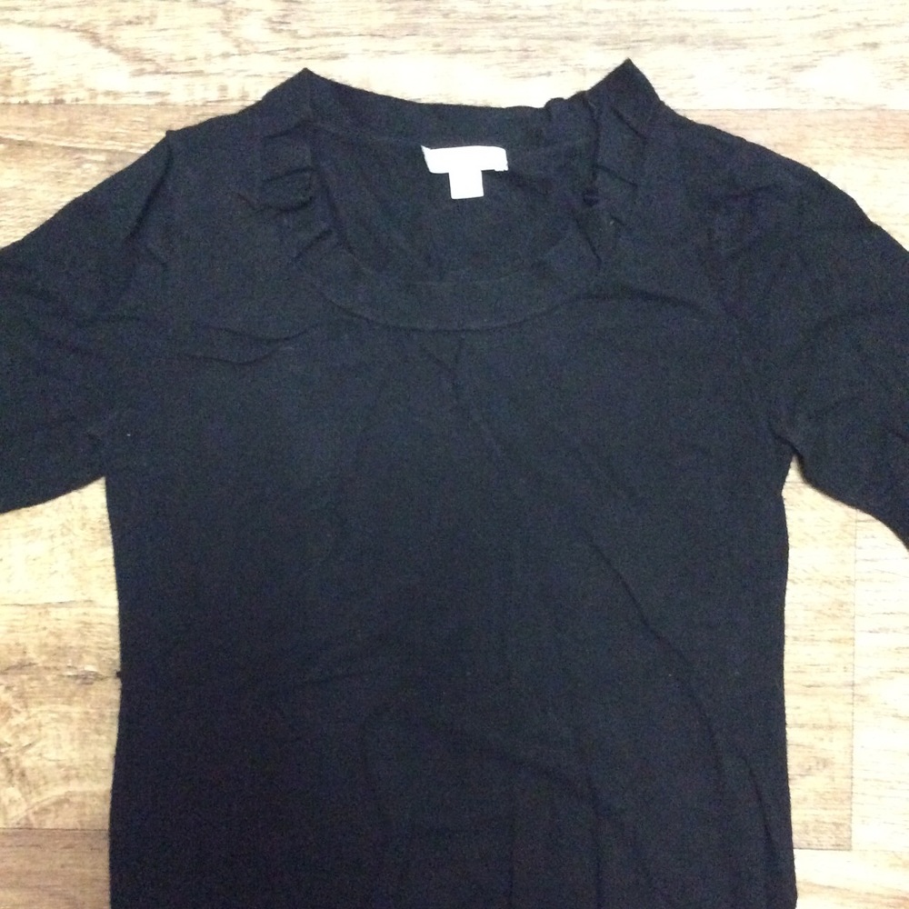 Black short sleeve sweater top pleated neckline